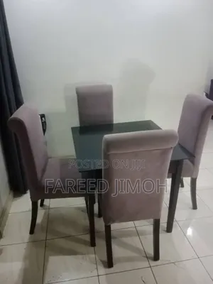 4 Seater Dining Table 4 Chair - Black Glass Top Dining Set
