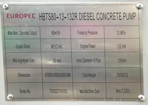 Concrete Pump Trailer 80 Cubic Meter Capacity