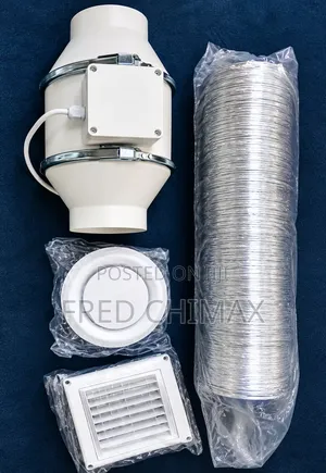 Inline Fan, Grill Cover, Flexible Duct Hose, Deflector.