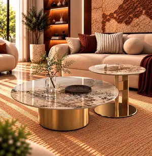 Opulent Marble-Top Nesting Coffee Table Set