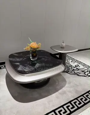 Sophisticated Black Marble Coffee Table Set With Accent Side Table
