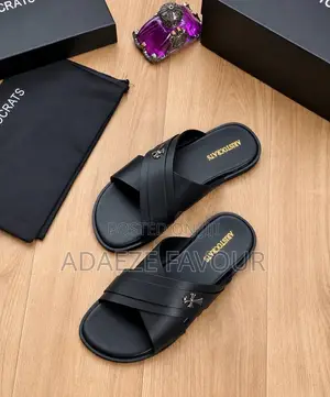 Men’s Luxury Cross-Strap Slide Sandals With Metal Cross Detail