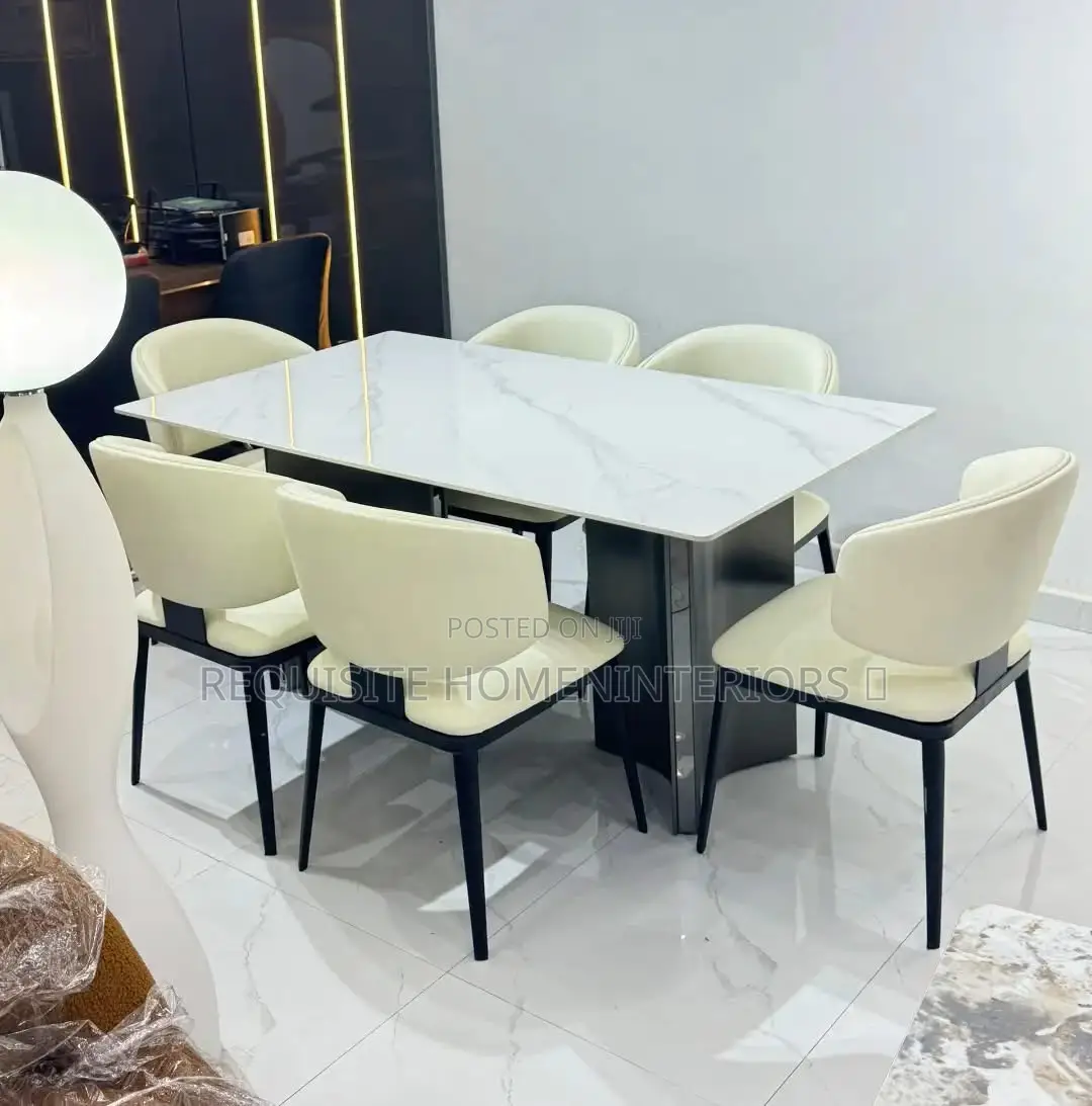 6-Seater Luxury Dining Set – Premium Marble Tabletop