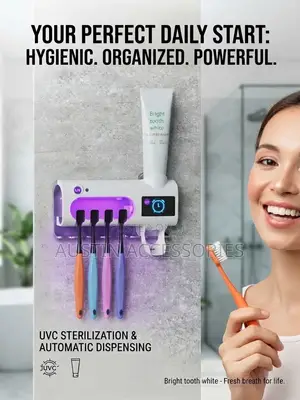 Multi-Function Autosterilizing Toothbrush Holder and Paste Dispenser
