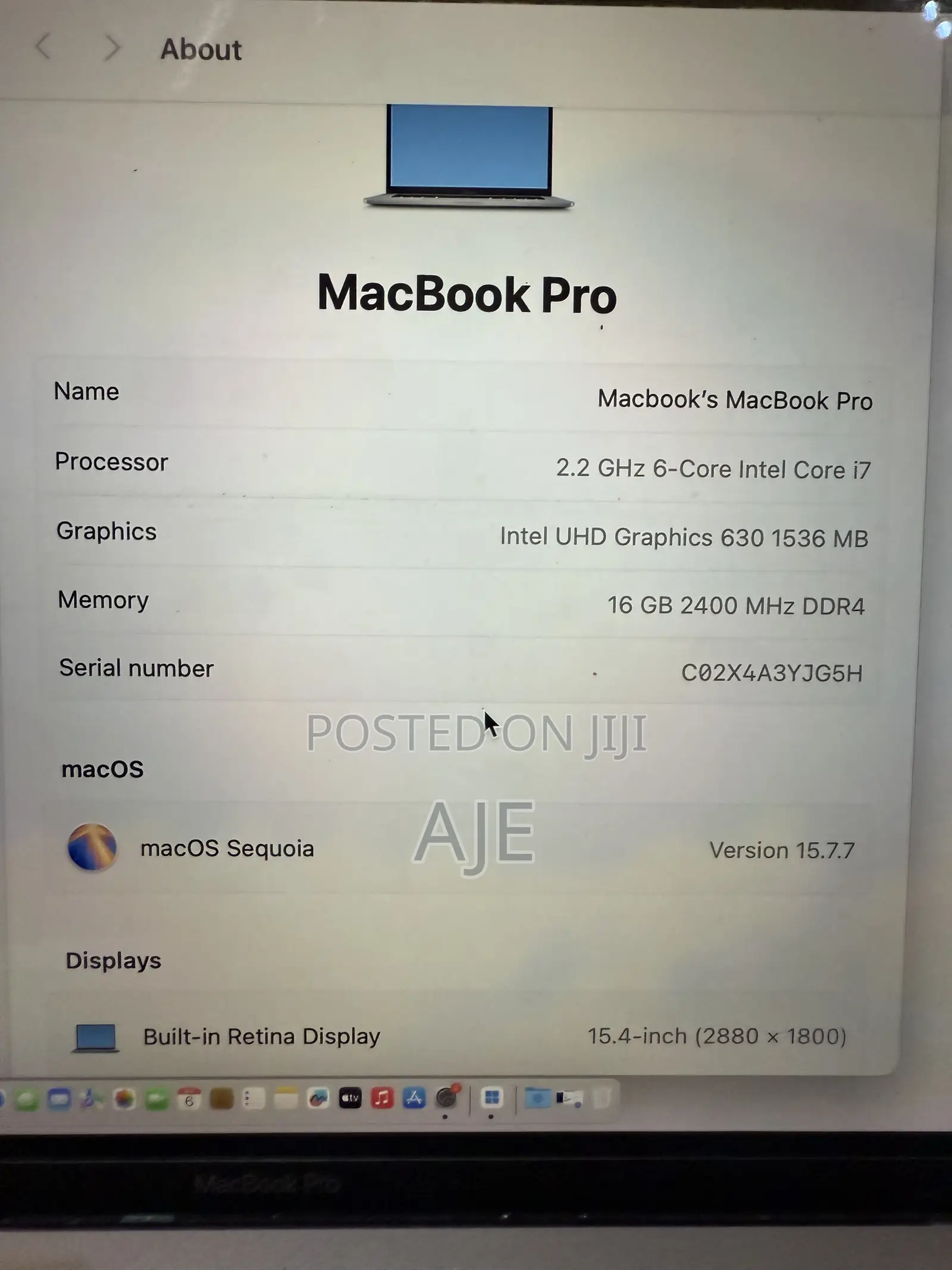 Laptop Apple MacBook Pro 2018 16GB Intel Core i7 SSD 256GB