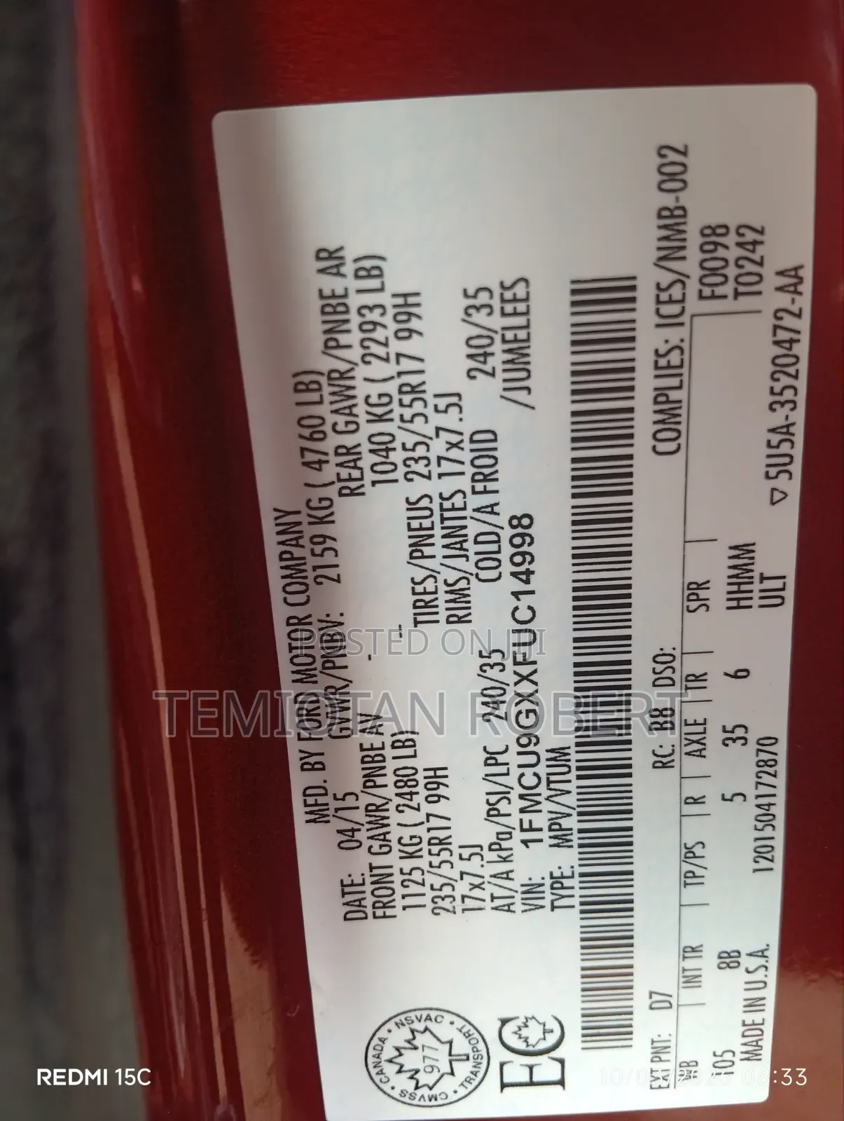 Ford Escape 2015 Red