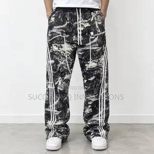 Men's Baggy Wide Leg Jeans Black & White Abstract Streetwear Trousers