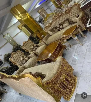 Royal Fabric Sofa Chairs With Wooden Center Table/Two Stools