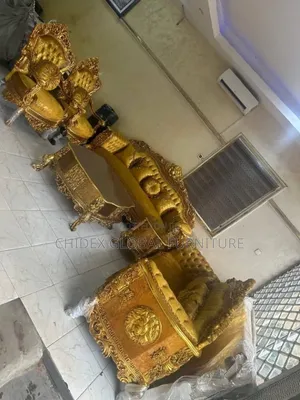 Royal Fabric Sofa Chairs With Wooden Center Table/Two Stools