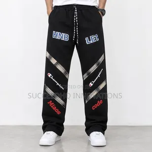 Men's Black Baggy Jeans Champion Graphic & Plaid Patch Streetwear