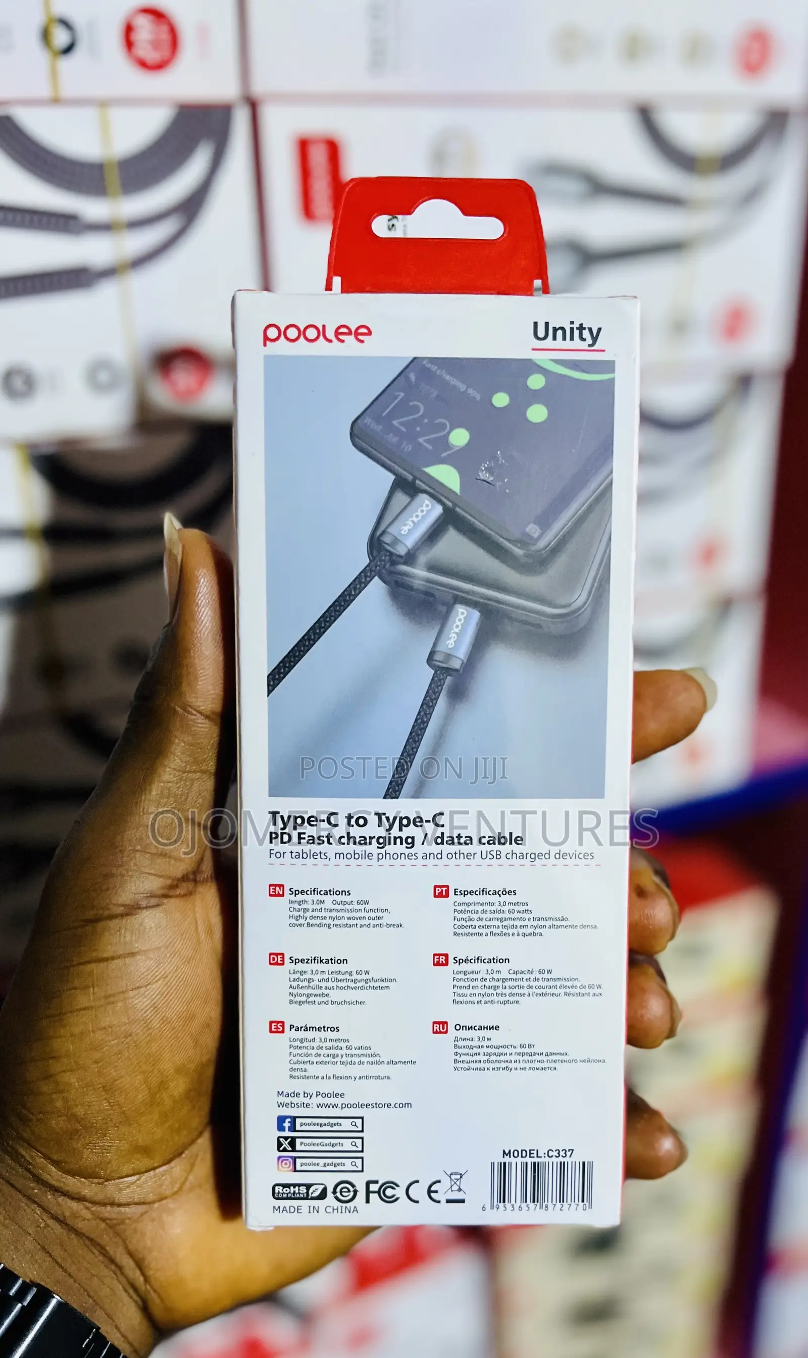 Poolee 3M 60W USB-C to USB-C Fast Charging and Sync Cable (Unity)