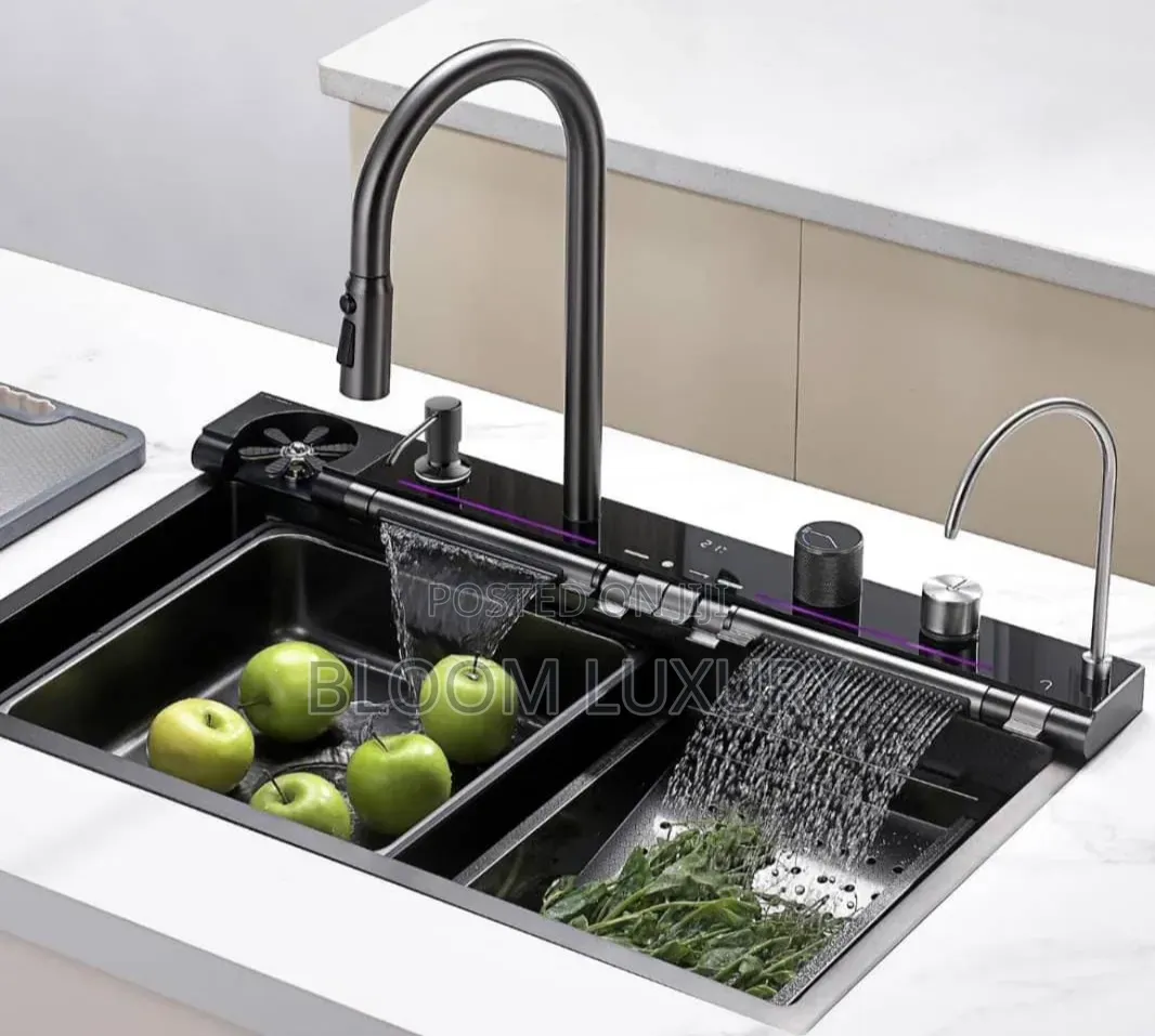 7 Button Multi Functional Kitchen Sink With Double Faucet
