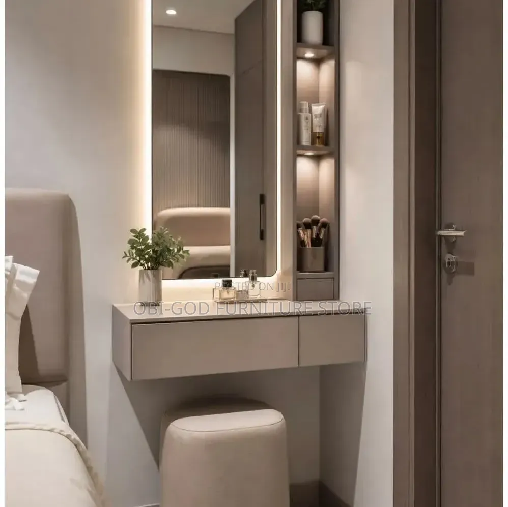 Dressing Table With Mirror & Side Shelves