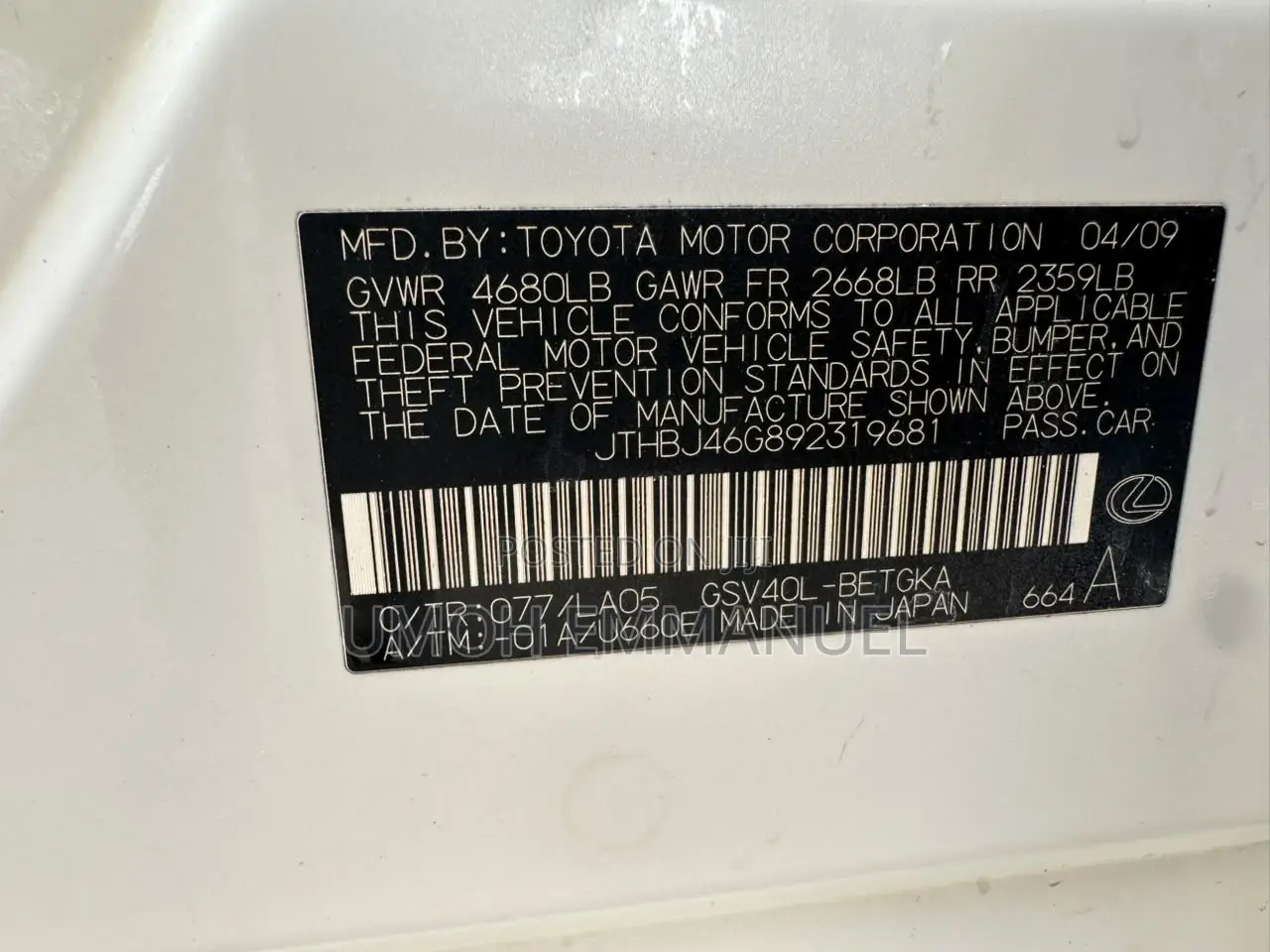 Lexus ES 350 2009 White