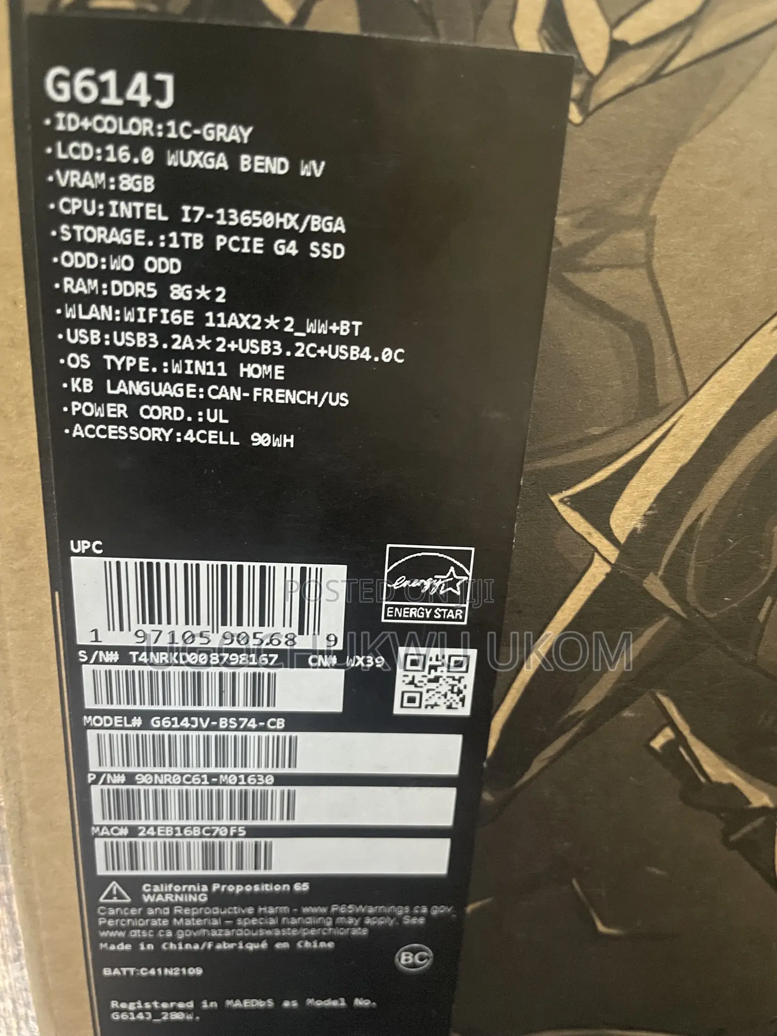 New Laptop Asus ROG Strix G16 G614 16GB Intel Core i7 SSD 1T