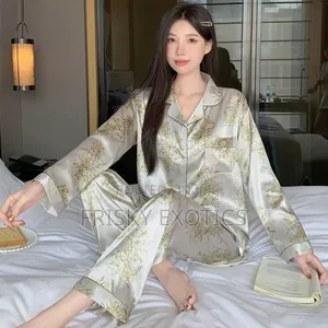 2pcs Silk Long Sleeve Sleepwear Pajamas
