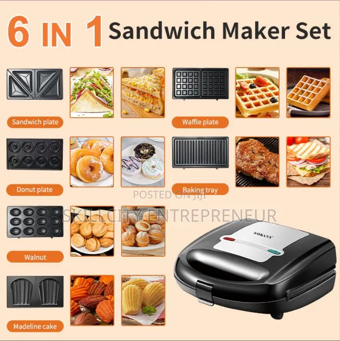 Sokany 6-in-1 Sandwich Maker