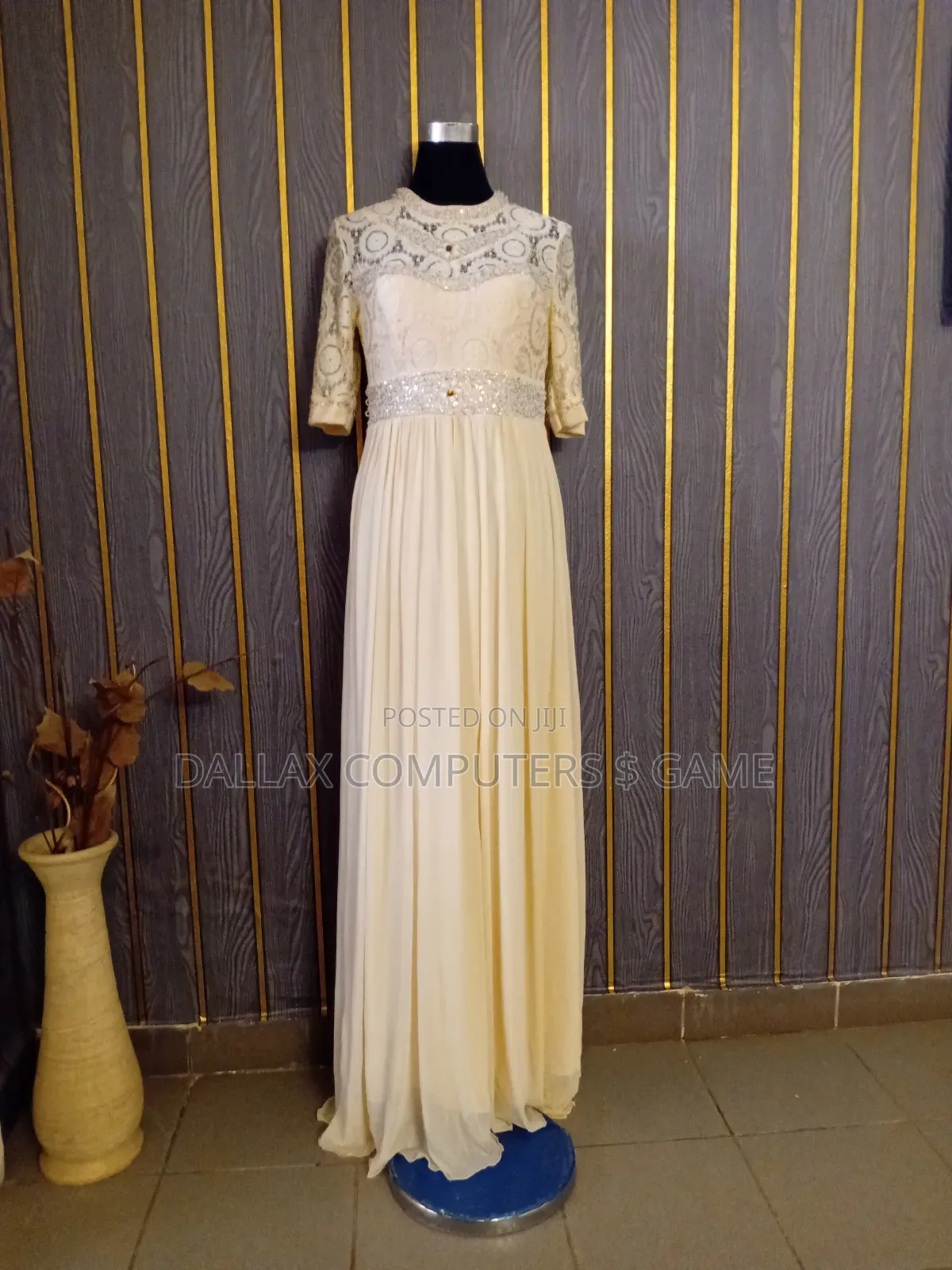 Beaded, Layered Dinner Gown.
