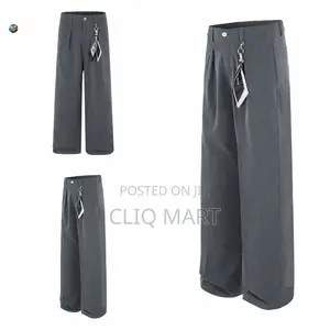Designer Scarf-Accented Wide-Leg Trousers | Black, Grey & Beige