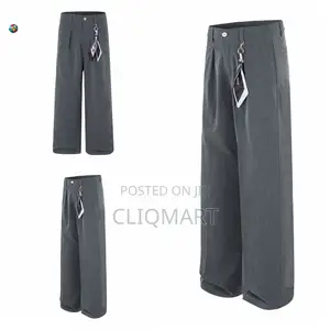 Designer Scarf-Accented Wide-Leg Trousers | Black, Grey & Beige