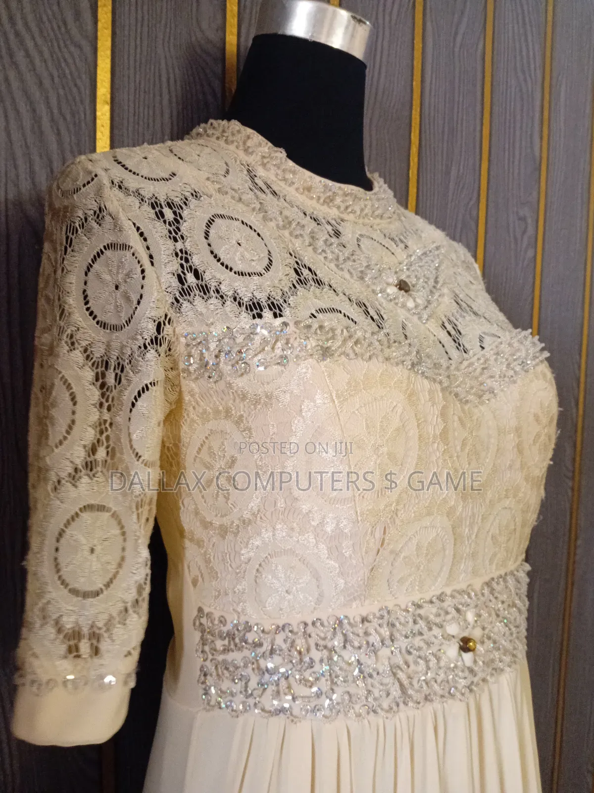 Beaded, Layered Dinner Gown.