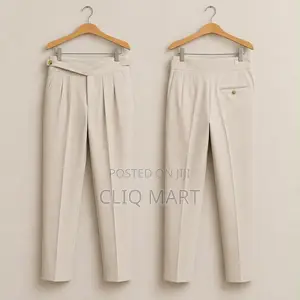 Designer Extended-Tab Tailored Trousers | Cream & Black