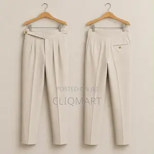 Designer Extended-Tab Tailored Trousers | Cream & Black