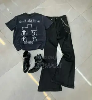 Complete Designer Outfit Set (Graphic Tee, Flared Denim & Chain Boots)