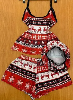 3in1 Ladies Nightwear Set- Cami Top + Short + Bonnet