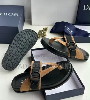 Men’s Black & Brown Designer-Style Leather Thong Sandals