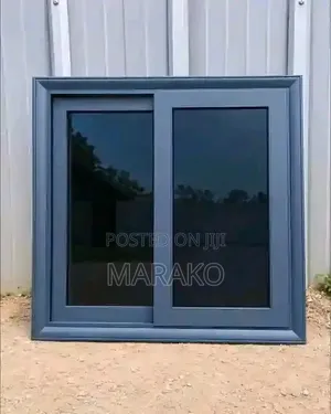Aluminum Sliding Window 4ft - Dark Grey Frame Tinted Glass