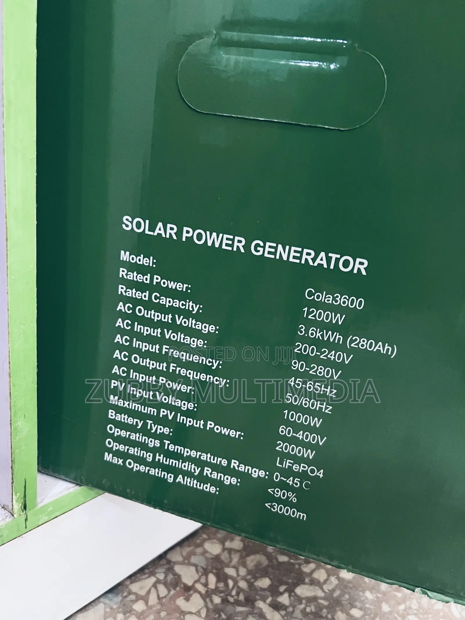 Cola 3600 Solar Power Generator