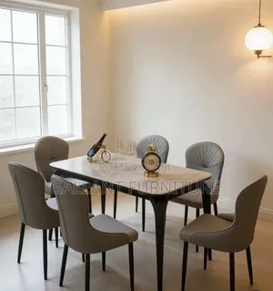 Luxury Marble Dining Table With Quality Leather Chairs