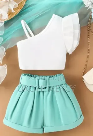 Off Shoulder Top,short and Belt Three PCS Outfits