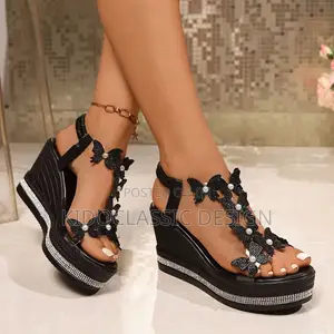 Women Butterfly Black Sandals