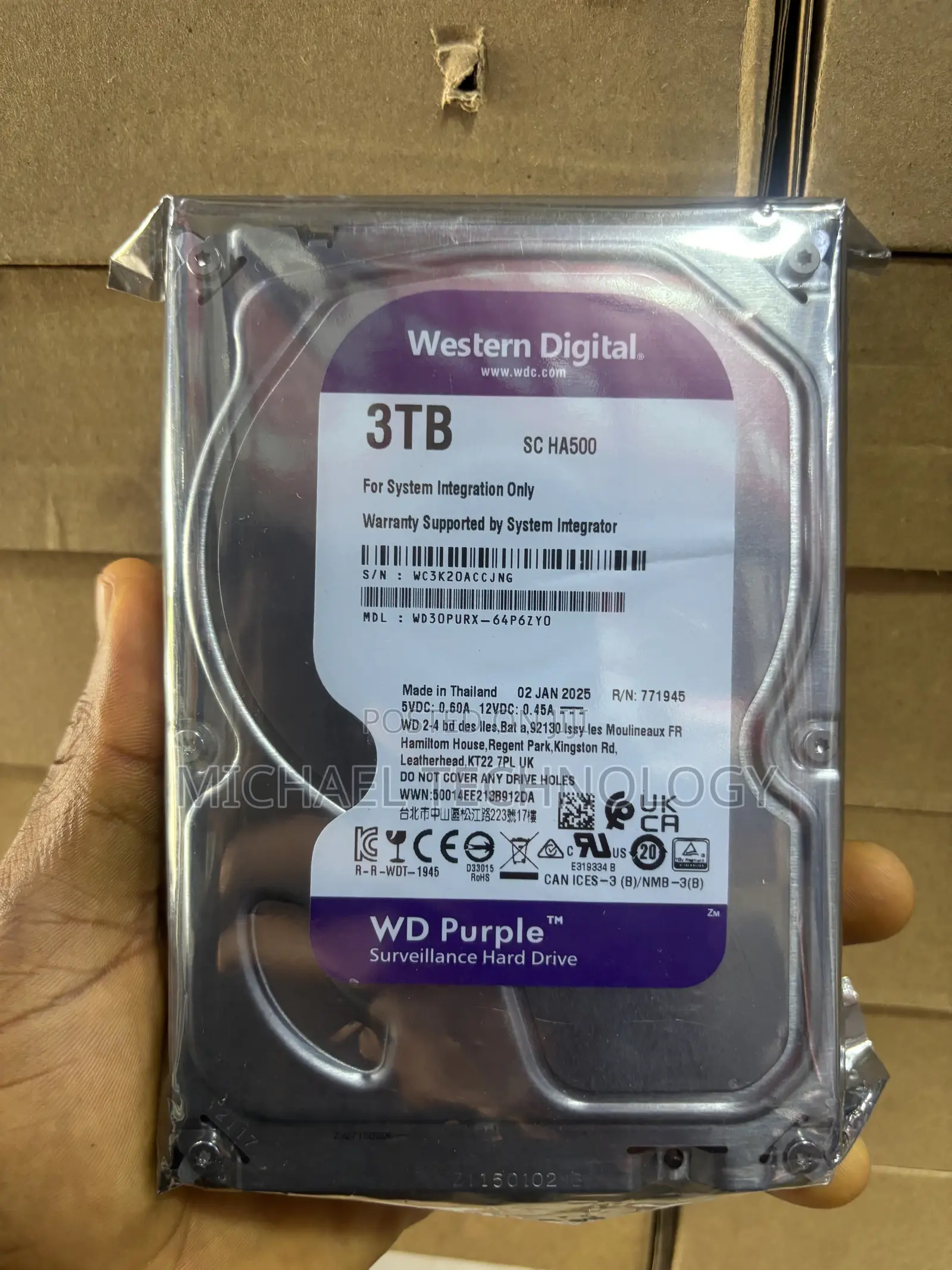 Western Digital (WD) Purple 3TB Surveillance HDD