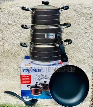 8Pcs Non-Stick Cookware Set - 3 Casserole Pots + Fry Pan + Glass Lids