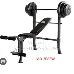 Weight Bench With Barbell, Weight Plates & Leg Developer