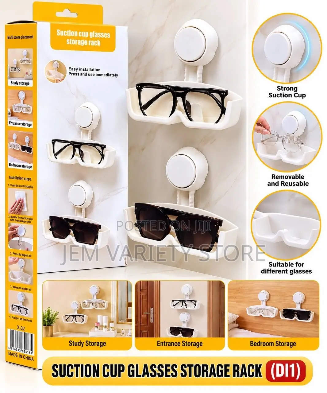 1pc Suction Cup Glasses Storage Rack