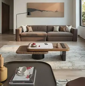 Contemporary Two-Tier Walnut & Marble Coffee Table