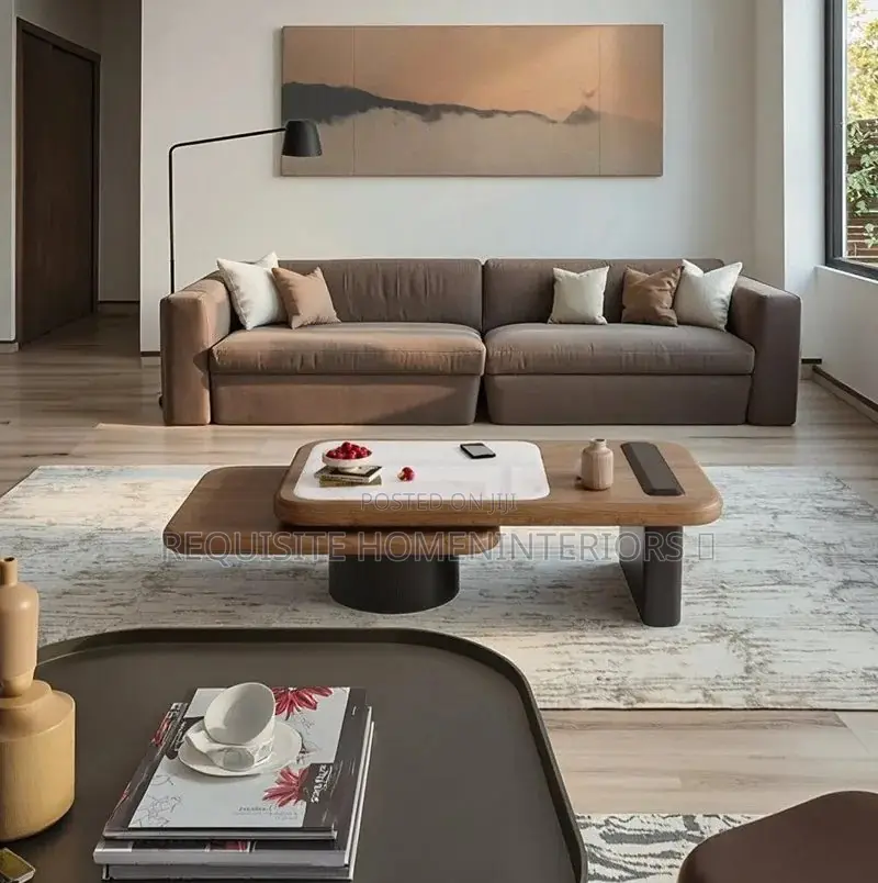 Contemporary Two-Tier Walnut & Marble Coffee Table