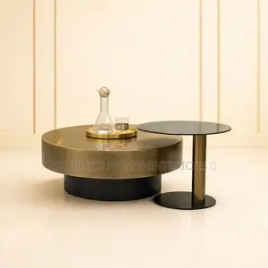 Aurelius Modern Brushed Brass & Smoked Glass Nesting Coffee Table Set
