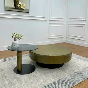 Aurelius Modern Brushed Brass & Smoked Glass Nesting Coffee Table Set