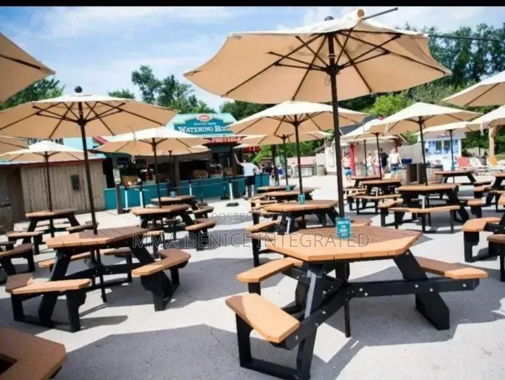 Outdoor Picnic Table With Attached Benches