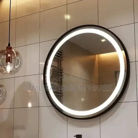 Round Black Frame Wall Mount Bathroom Mirror With LED Light
