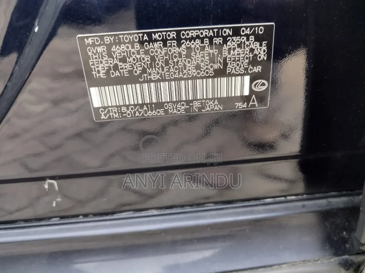 Lexus ES 350 2010 Black