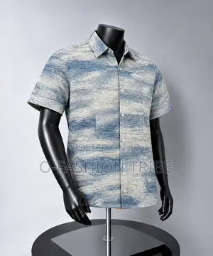 Men's Casual Short Sleeve Shirt Blue Vintage Shirt