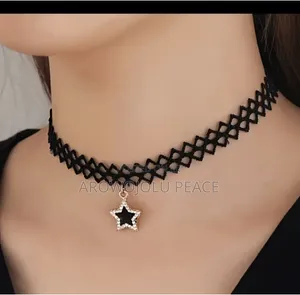Black Lace Star Choker - Golden Star Pendant New