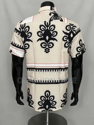 Men's Luxury Short Sleeve Shirt - Beige & Black Shirt
