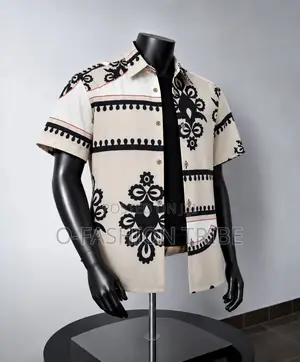 Men's Luxury Short Sleeve Shirt - Beige & Black Shirt